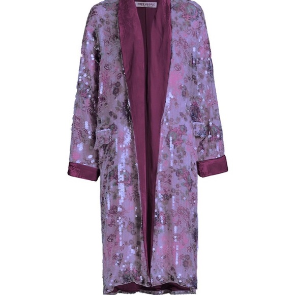 Free People Kealey Kimono Sequin Pink Purple Velvet Cardigan Jacket Duster $298 - Picture 13 of 13